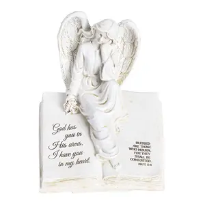 360 Stand Dicksons ANGR-354 5x7 in Neutral Gender Resin Stone Religious Angel Figurine, 360-Degree Rotation, Open Book, "Blessed Are Those Who Mourn" Inscription, Home Decor Statue with Gift Box, God