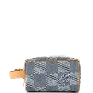 Pre-owned Louis Vuitton Denim Toiletry Bags Locker Dopp Kit 3D Damier by Rebag