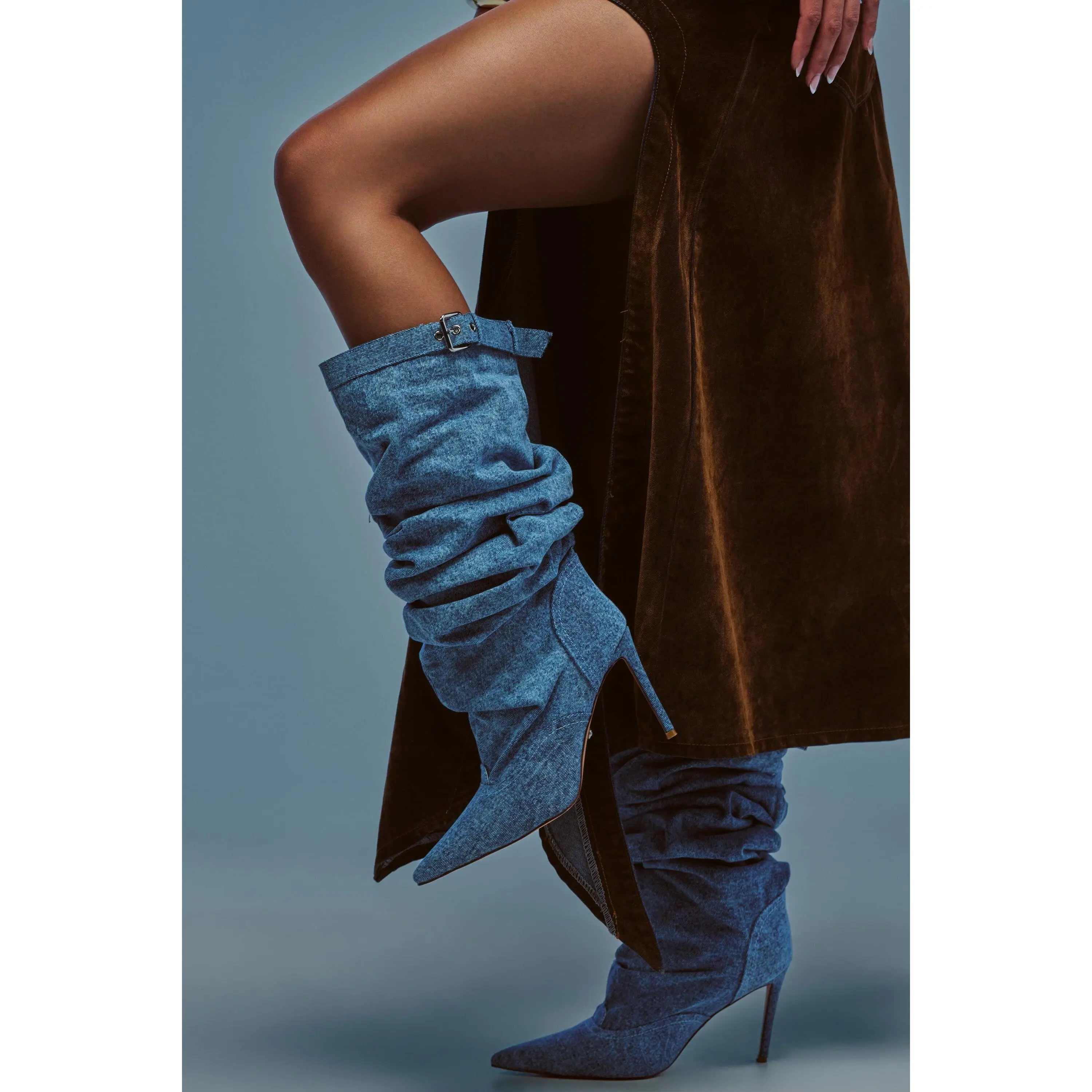 AZALEA WANG DARIA DENIM STILETTO BOOT
