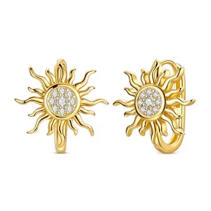 NARMO S925 Silver Gold Plated Sun Hoop Earrings with Sparkling Zircon - Dazzling Star Jewelry, Perfect Gift for Women, Girls Birthday, Anniversary, Valentine's Day and Christmas