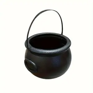1 pc Plastic Black Cauldron Kettle Halloween Decorative Bowl, Large Witch Cauldron Pot Bucket for Halloween Decorations Trick or Treat Party(non-food contact)