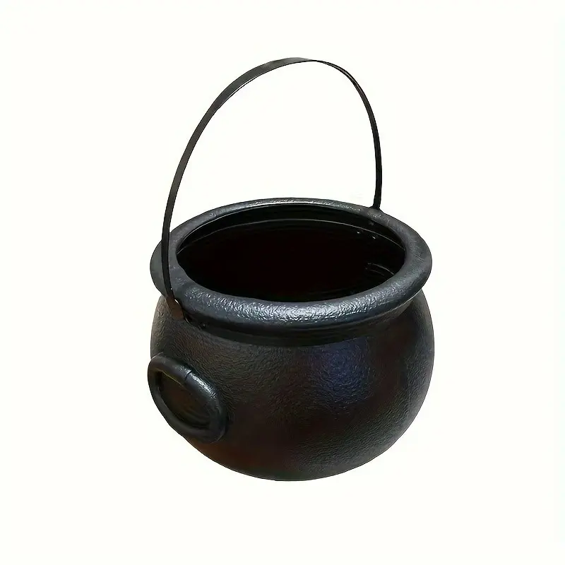 1 pc Plastic Black Cauldron Kettle Halloween Decorative Bowl, Large Capacity Witch Cauldron Pot Bucket for Halloween Decorations Trick or Treat Party(non-food contact)