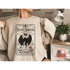 Mothman Tarot Card Antisocial Butterfly Sweatshirt Cryptid Cryptozoologist Red Eyed Thing Sweater Gift Folklore Merch Point Pleasant Monster Casual Classic Vintage Basics Street Unisex T-shirts Size S-5XL