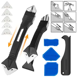 LPKEP Silicone Caulking Tools - 3 in 1 Sealant Finishing Tool Grout Remove Scraper, Caulk Remover Glass Glue Angle Scraper 5 Silicone Replaceable Pads,4 Glass Glue Angle Scraper, Caulk Remover for Kitchen/Bathroom/Window/Joint