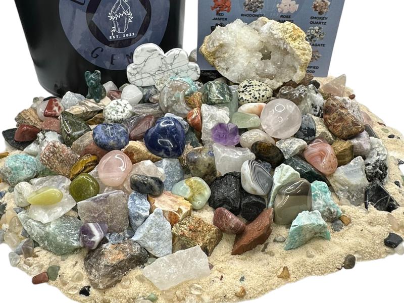 Rumble (Raw and Tumbled) Gemstone Mining Bucket - 1 Gallon Bucket - 12-14 lbs Total