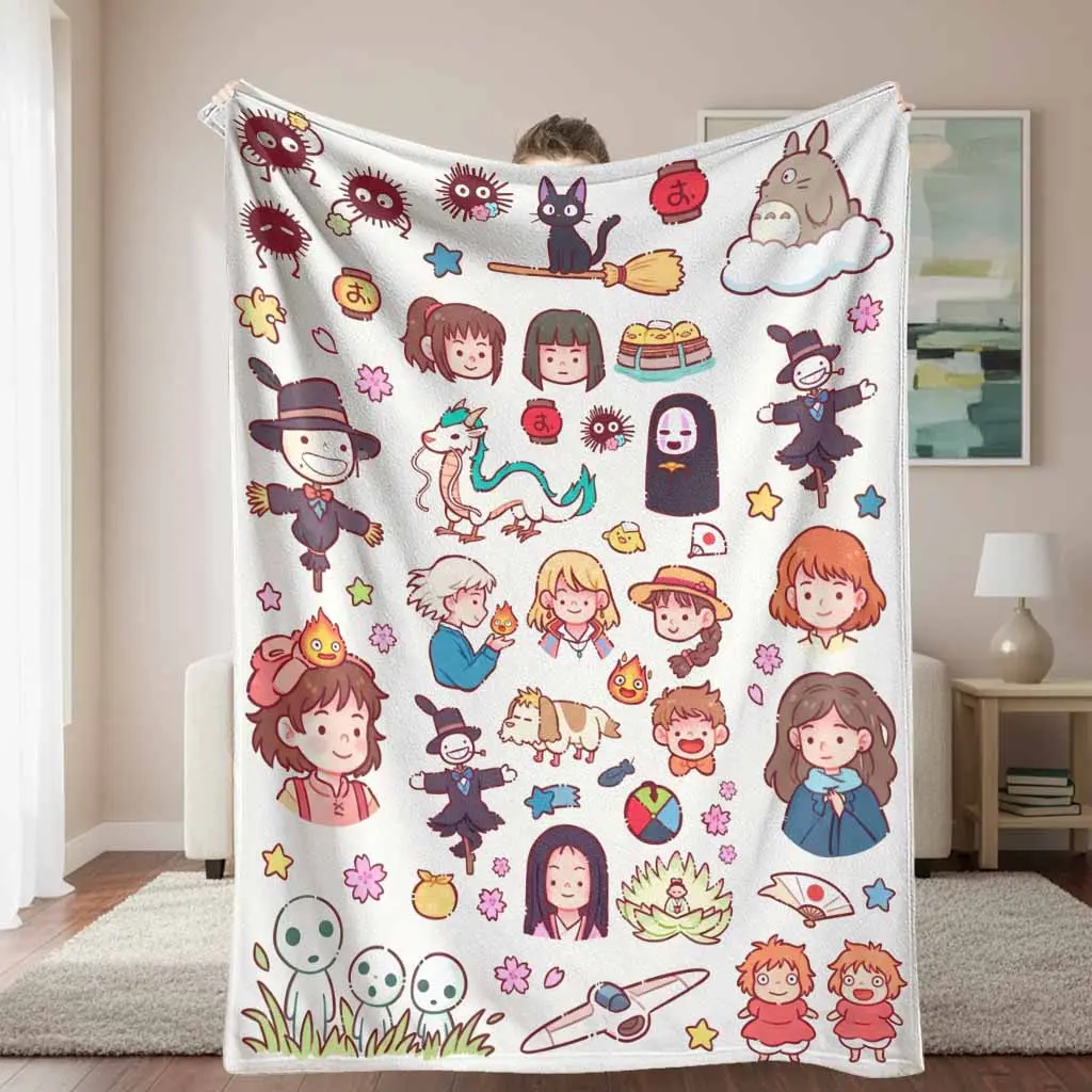 Spirited Away Soot Sprites & Studio Ghibli Graphic Character Blanket, Anime-Themed Flannel Throw, Soft Cozy Durable Character Art Blanket for Movie Nights, Anime Enthusiasts & Cherished Birthday/Holiday Gifts, Anime-Themed Graphic Blankets, Graphic Charac