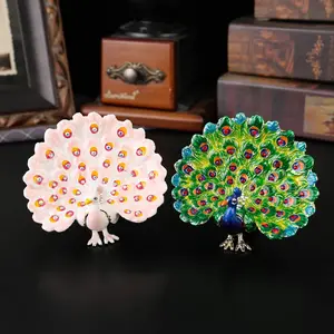 Colorful Enamel Peacock Jewelry Box, Rhinestone Open Screen Peacock Storage Box, Solve Necklace Tangles & Vanity Mess, Boho Tropical Decor