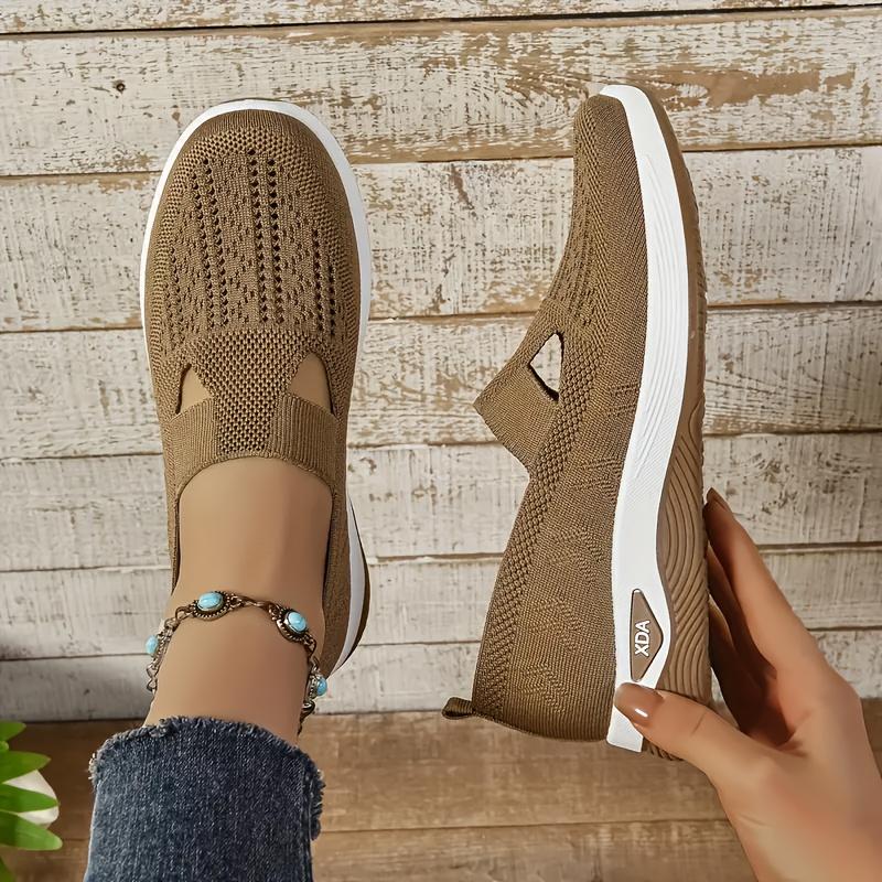 Rain Core |  Lightweight & Comfortable Women's Breathable Knit Slip-On Sneakers |   Beige Design, All-Season Low-Top Casual Footwear with Extended Size Options