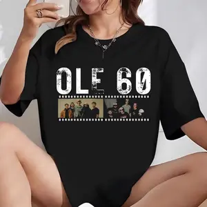 Women's Fitted Round Neck Short-Sleeve Cotton Graphic OLE 60 Photo Strip T-Shirt, Casual Top