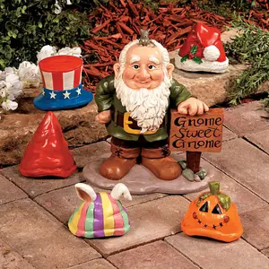 10" Resin Gnome Greeter with Seasonal Hats Outdoor Decoration