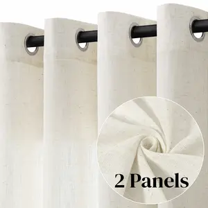 Jowels Linen Curtains 2 Panels for Living Room Bedroom, Light Filtering Sheer Curtains, Modern Farmhouse Grommet Semi Sheer Soft Privacy Drapes
