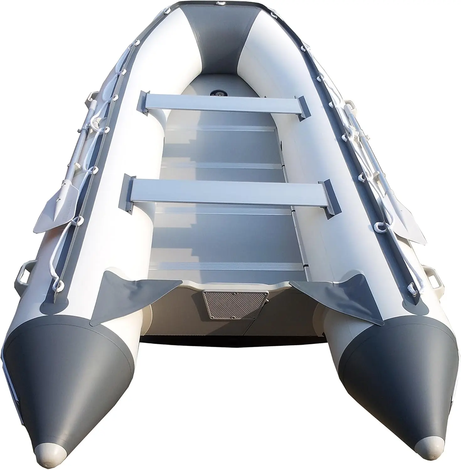 Newport 12ft 6in Catalina Inflatable Dinghy Boat Transom Sport Tender - 6 Person - 20 Horsepower USCG Rated, White/Gray