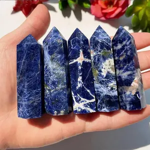 Natural Blue Sodalite Crystal Polished Tower Point Meditation Spiritual Protection Wand - Intense Energy Reiki & Healing Obelisk Decoration