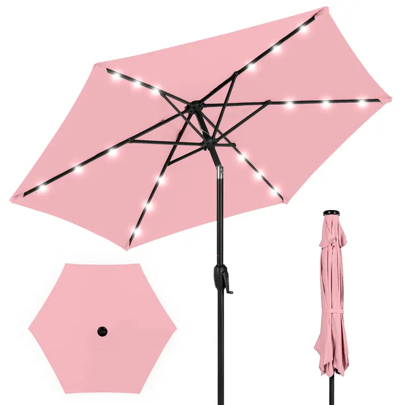 Best Choice Products 7.5ft Outdoor Solar Patio Umbrella for Deck, Pool w/ Tilt, Crank, LED Lights