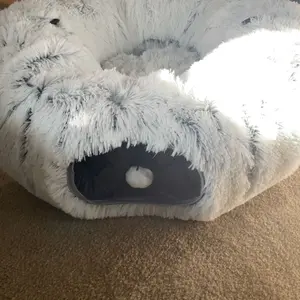 Product Review of Winter Warm Pet Bed, 2 in 1 Foldable Cat Tunnel Cat Bed, Warm Plush Cat Bed with Hanging Ball & Tunnel Buckle, Pet Supplies for Indoor Outdoor Use from L**h g**