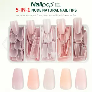 140/150 Piece Short Press-On Nail Set, Stick On Nails, 5 Colors, 6 Shapes (oval, Square, Coffin, Almond), DIY No File Needed, Easy Apply, PP Material, Nail Tips Kit