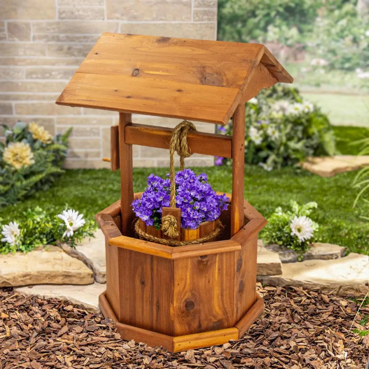 American Furniture Classics MM140 Handmade Cedar Wood Wishing Well, 24"x15"x14", 17 lbs, Resistant to Elements, Durable for Flower Garden Plant Decor Use