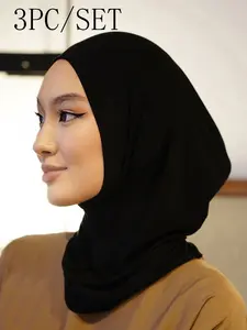 1pc Women's Solid Stretchy Inner Hat, Soft Abaya Accessory, Full Coverage Sleep Cap, Hair Covering Under Cap, Boho Style Evening Headscarf