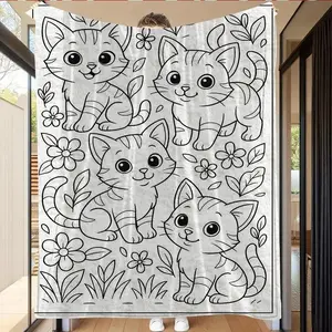 Anime Aesthetic DIY Coloring Flannel Blanket - Premium Thickened Flannel Material Custom Craft Project Versatile Sofa Bed Throw Travel Ready Cozy Wrap Plush Bedding Birthday Surprise Mother's Day Valentine's Day Christmas Gift