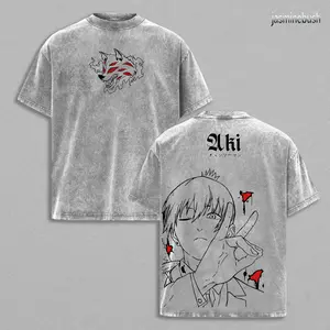 Aki Hayakawa Tee Washed – Chainsaw Man The Movie: Reze Arc Vintage Oversized Heavy Cotton Anime Manga T-Shirt, Double Printed Retro Unisex Streetwear Top for Devil Hunter Fans