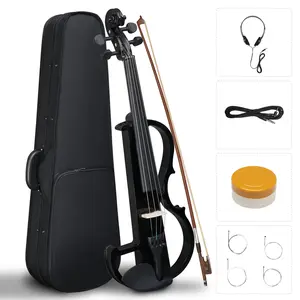 Flower Dance Full Size 4/4 Bunnel Edge Electric Silent Violin with Case Bow Rosin Headphone Connecting Line Black High-Quality Silent Pickup Piano Lacquer Finish Basswood Body Air-Dried Acer Mono Scroll