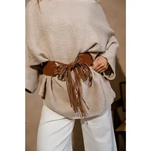 Jessa Brown Suede Fringe Belt