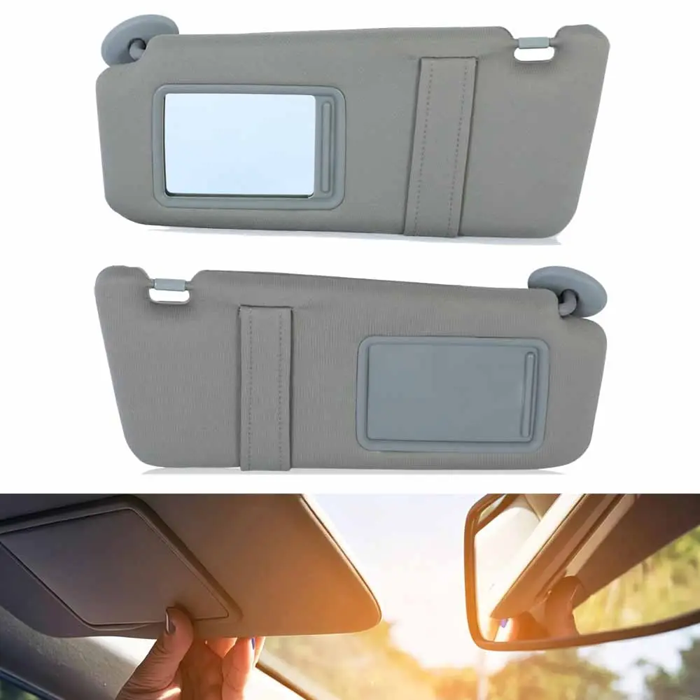 Gray Sun Visor Pair Left & Right Side Without Sunroof, Replacement Sun Shade Assembly Fit 2007-2011 Toyota Camry, Plastic & Cloth Factory Match Interior Sun Visor Set