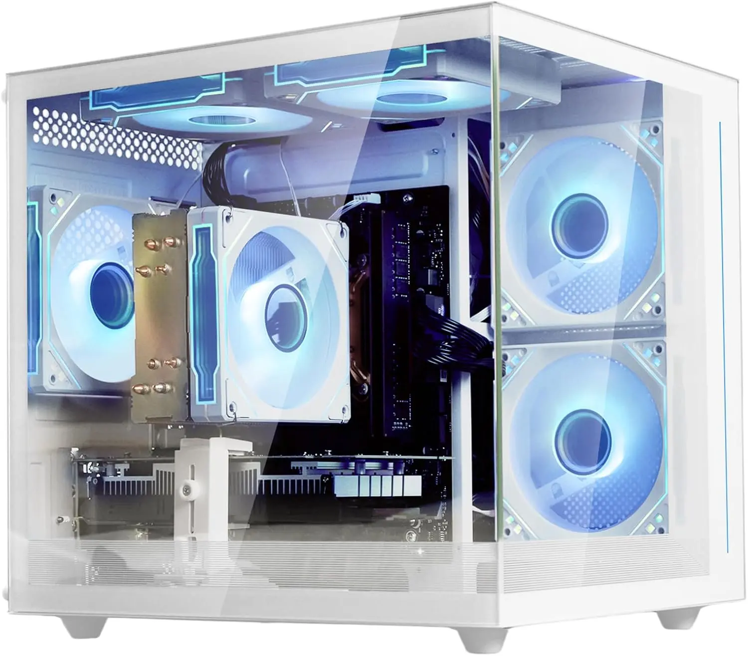 Suevery White Pre‑Built Gaming PC Tower, AMD Ryzen5 5500 6‑Core 3.6GHz Up to 4.1GHz,16G DDR4 RAM,512G M.2 SSD,RX 6500XT 4G GPU,WiFi 6,Prebuilt Desktop Computer for 1080P Gaming,Home & Student Use