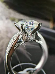 1 PC Fashion Cubic Zirconia Solitaire Geometric Design Ring For Women For Wedding Valentine's Day Gift Jewelry