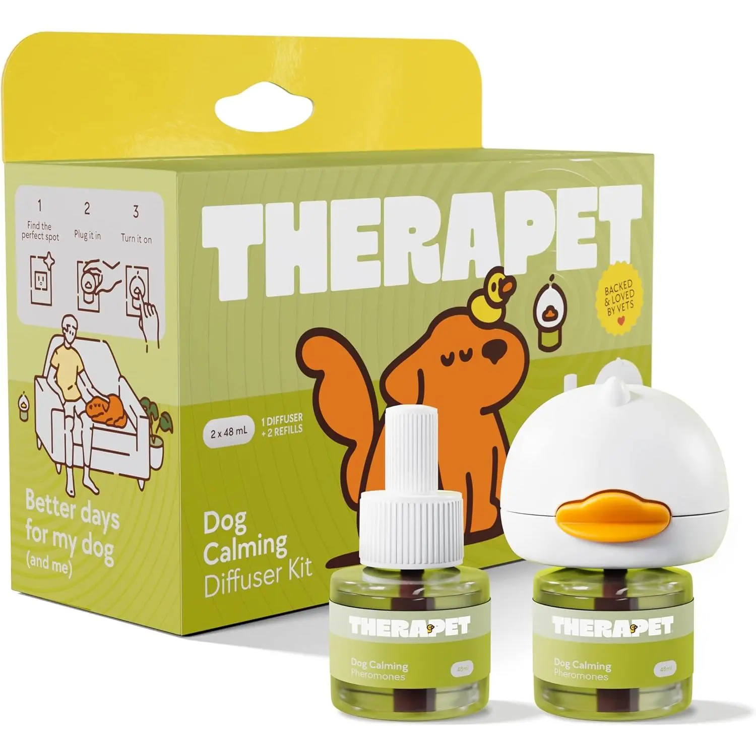 60-Day Dog Calming Diffuser - for Stress, Destructive Behavior, Pee Accidents, Separation Anxiety, Barking, Aggression & Chewing - 60-Day Refill Included - Packaging May Vary