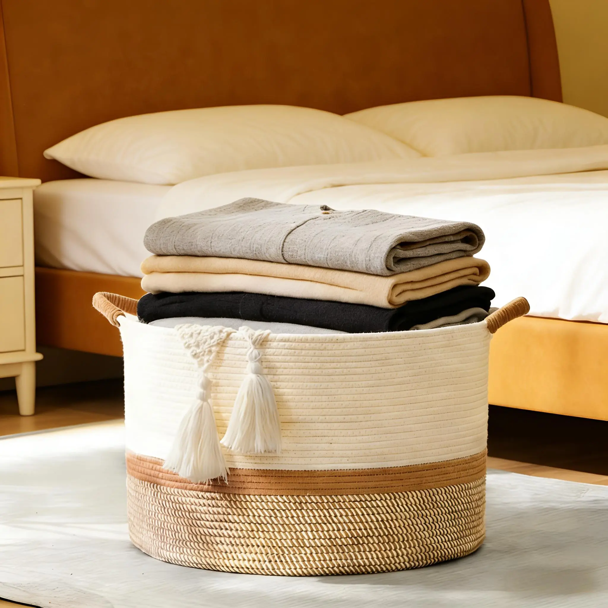 Boho Cotton Rope Storage Basket – 20" x 15"