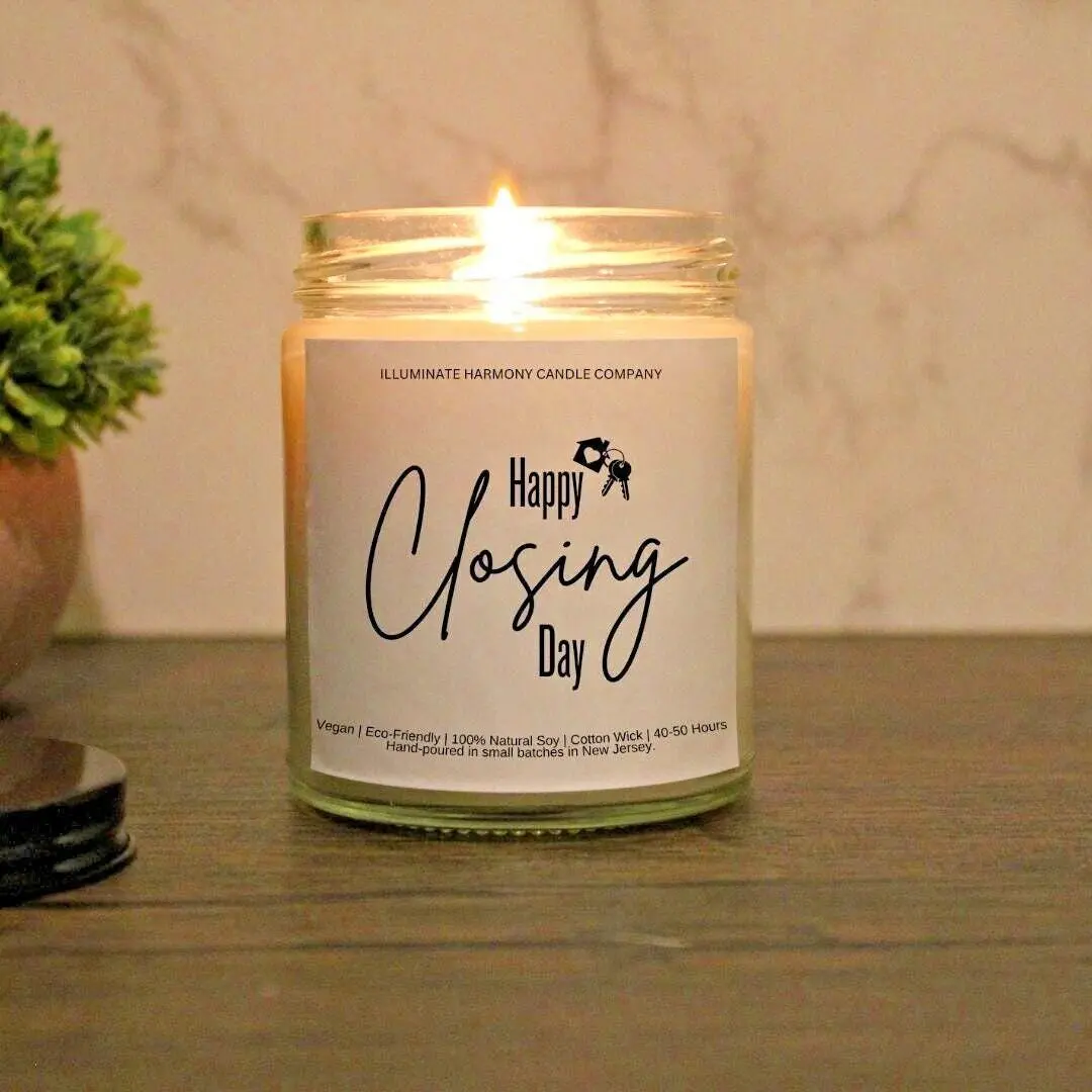 Happy Closing Day Candle | Congrats New Home | Housewarming Gift | Real Estate Closing Present | Scented Celebratory Candle | Unique Gift