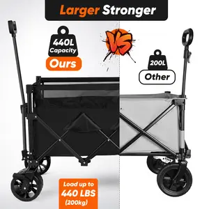 Camping Trailer 120L Heavy-Duty Folding Hand Cart Portable Garden Cart with All-Terrain Tires Ideal for Camping, Beach, and Shopping 155 lbs Weight Capacity Oxford Cloth Material