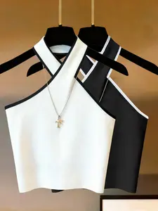 Women's Summer Colorblock Halter Top Set, 2 Piece Casual Fashion, Stylish and Comfortable, Perfect for Daily Wear, Womenswear