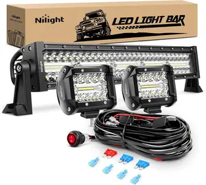 Nilight 22Inch 480W Triple Row Flood Spot Off-Road Driving Light Bar, 2PCS 4Inch 60W Cube LED Pod Lights with 3-Lead Off-Road Compatible Wiring Harness for Boat, Truck