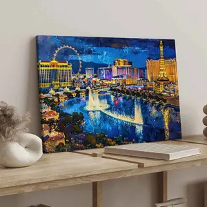 1Count Wooden Frame Canvas, Cool Future Technology Las Vegas Cityscape Images, Exquisite Poster, Fashion Bedroom Decoration, Modern Art Home Poster, Waterproof High Definition Printing, Ideal Gift, Art