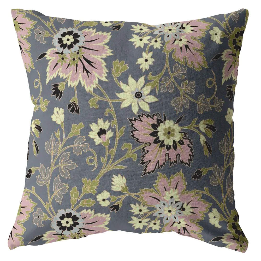 HomeRoots 413202 18 in. Jacobean Suede Square Throw Pillow - Muted Pink & Gray Home Decoration Cushion