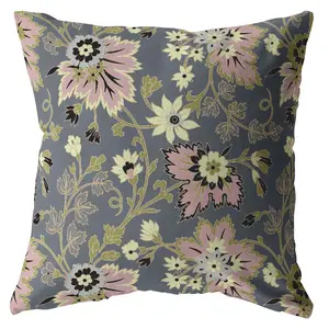 HomeRoots 413202 18 in. Jacobean Suede Square Throw Pillow - Muted Pink & Gray Home Decorative Cushion, Square Cushion