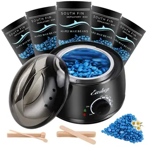 Waxing Kit Wax Warmer - Hair Removal Wax Kit 6 Adjustable Temperature with 5 Packs Hard Wax Beads and 20 pcs Wooden Applicator Sticks Painless for Legs Face Underarm Bikini Brazilian