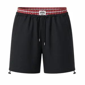 Plaid waist-panel sweatpants, street-style trend, French terry fabric, loose straight fit, suitable for casual vacations, everyday shopping, home wear, and more.
