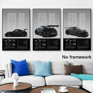 3pcs/set Unframed Minimalist Artistic Famous German Luxury Sports Car GT3-RS Supercar Poster Canvas Painting Wall Art Pictures Home Interior Decor , Modern Minimalist Design （4 Style）