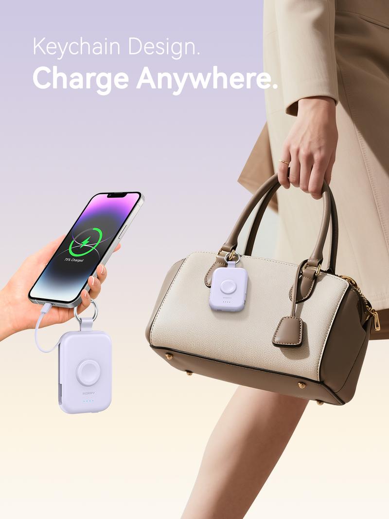 RORRY Mini Portable Power Bank 5000mAh USB Type-C Charger with Built-in Cable & Keychain for Apple Watch iPhone 17-12 Series Compact Travel-Friendly Design PerfectGift RORRY Mini Portable Power Bank 5000mAh USB Type-C Charger with Built-in Cable & Keychain for Apple Watch iPhone 17-12 Series Compact Travel-Friendly Design PerfectGift