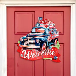 Designocracy 933108H 18 x 18 in. United We Stand Welcome Sign Holiday Wooden Door Decor