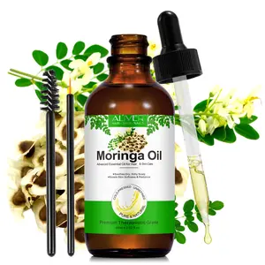 Aliver Moringa Seed Oil & Makeup Brush Set, Cold Pressed, Soothes Dry Itchy Scalp, Premium Hair Care Essential Oil, 60ML/2oz