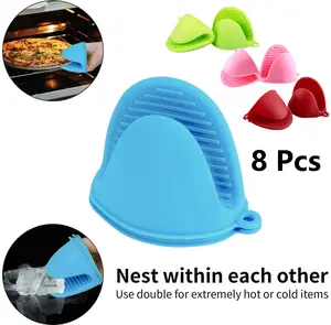 8Pcs Nesting Silicone Oven Mitts Extreme Heat Cold Resistant Pot Holders Double-Up Stackable for Baking Pizza Cooking BBQ Kitchen Accessories Set Women Men Dorm Essentials Pink Blue Red Green
