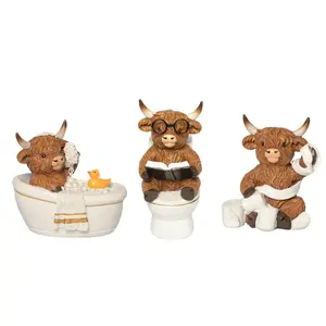 Highland Cow Resin Figurine, Bathroom Statue Decor, Cute Creative Desktop Ornament, Country Farmhouse Home Decoration, Mother's Day Gift