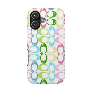 Heavy-Duty Shockproof Rubber Cellphone Protector Case - Luxury Rainbow Print Monogram Geometric Art Designer Cover, Custom Tech Accessories for iPhone 17 Pro Max, 16, 15, 14, 13, 12, 11 Mobile Devices