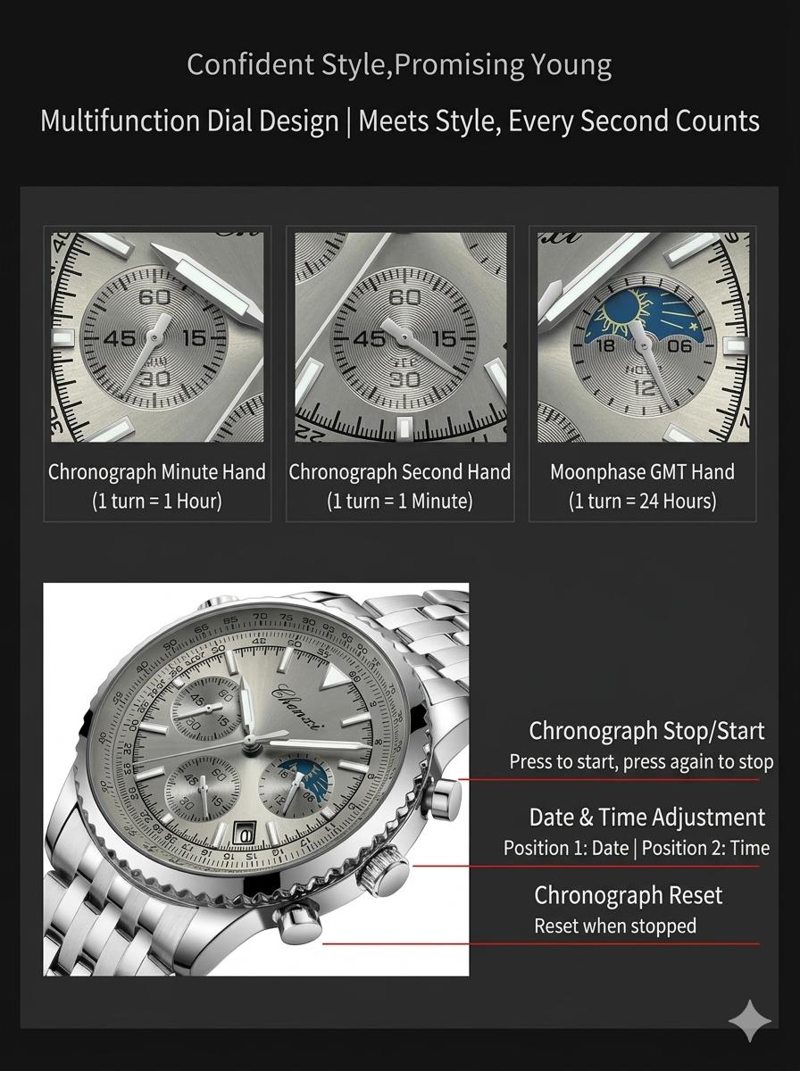 CHENXI Premium Men's Fashion Watch - High Quality Luminous Quartz Movement Multifunctional Water Resistant Sport Business Wristwatch