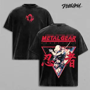 Metal Gear Solid Tactical Solid Snake Washed Graphic T-Shirt Game Anime Tee, Vintage Oversized Heavy Cotton Double Print 90s Retro Streetwear Unisex Manga Shirt Fan Gift Top