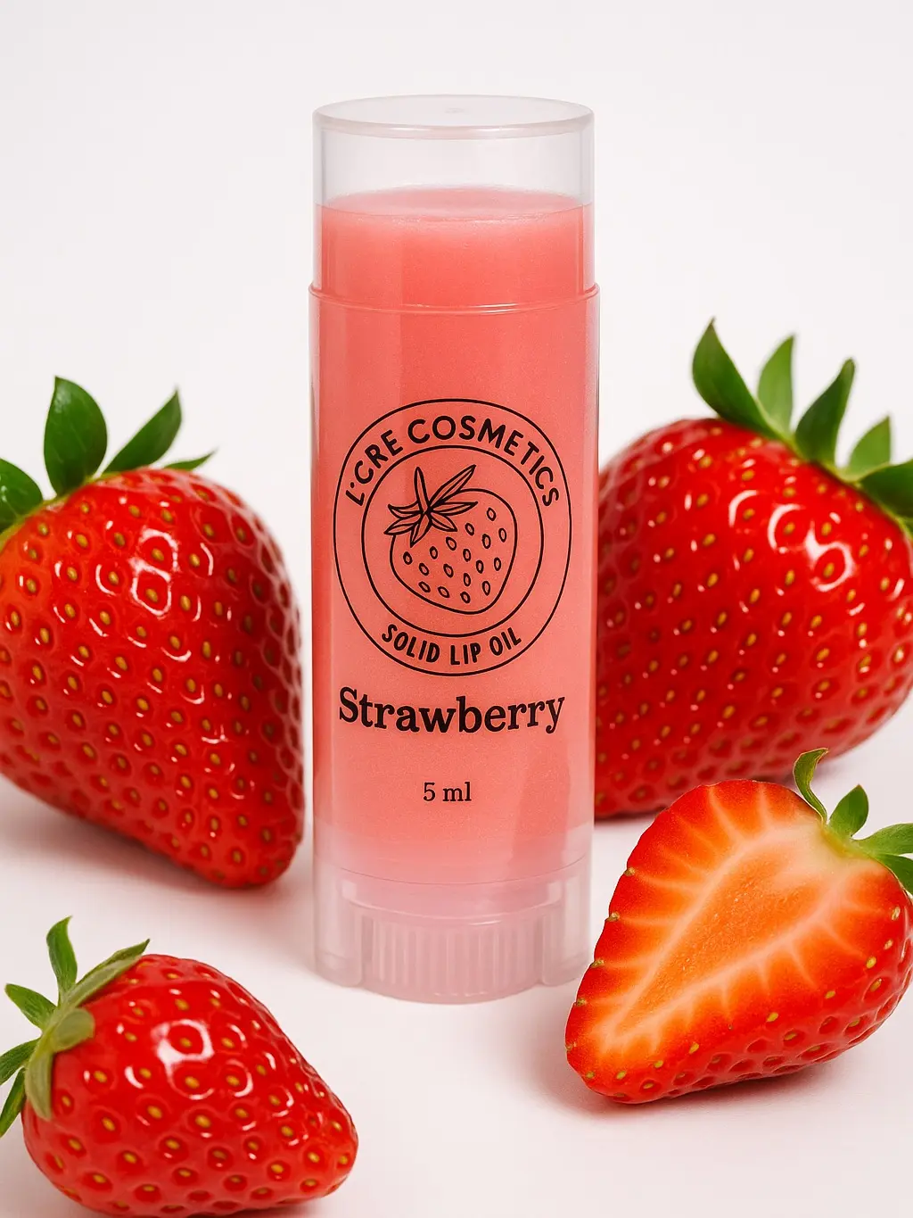 LCRE Cosmetics 5ml Moisturizing Plumping Solid Lip Oil - Bubblelicious Strawberry Glossy Moisturizer with Shea, Aloe, Avocado Butters & Vitamin E for Daily Plumping Lipstick & Lip Gloss